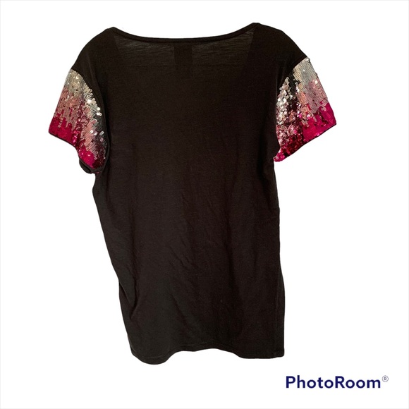 Victoria Secret Pink size small petite black with sequin bling tee. - Picture 2 of 6